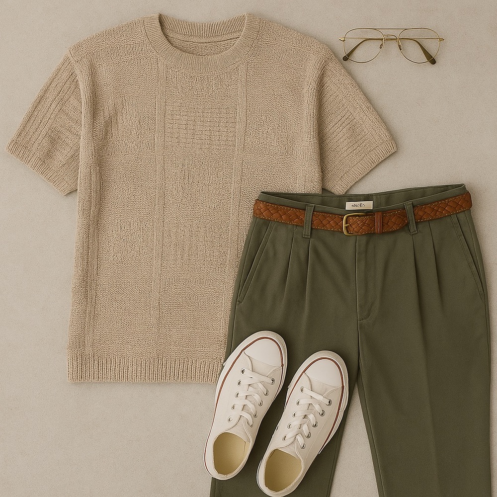 Textured knit shirt - retro minimalist / grandpacore